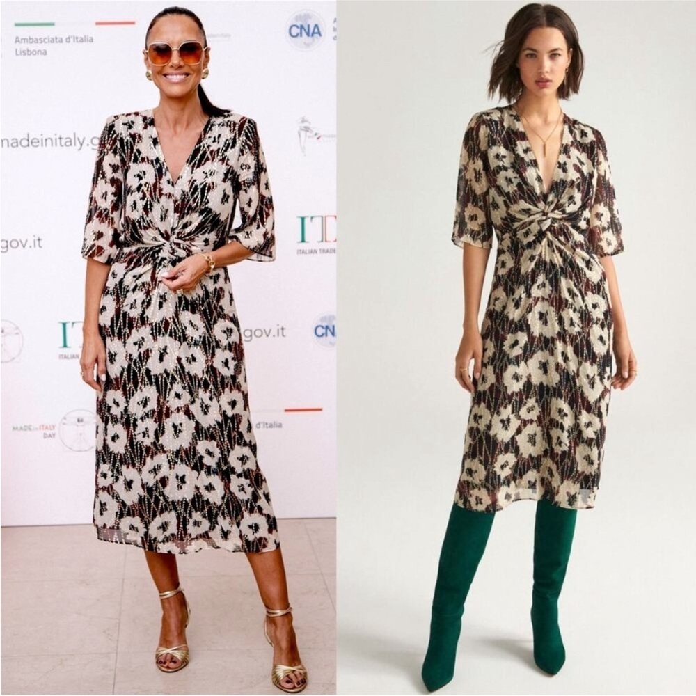 BA&SH kaz twist front metallic dress in ecru XS